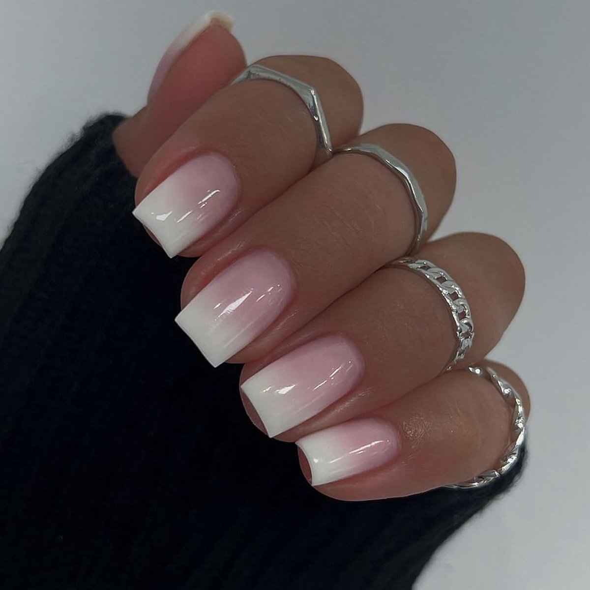 SnelShoppen - Set van 24 Kunstnagels Franse Manicure - Medium Hoek, Zelfklevend, Acryl, Roze, Wit, Gradient voor Vrouwen en Meisjes - Perfect voor DIY