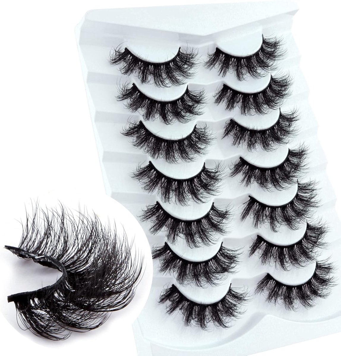 SnelShoppen - 7 Paar Professionele Herbruikbare 8D Neple eyelashes - Natuurlijke Waterdichte Dikke Fluffy Faux Mink Wimpers voor Feest, Dagelijks Gebr