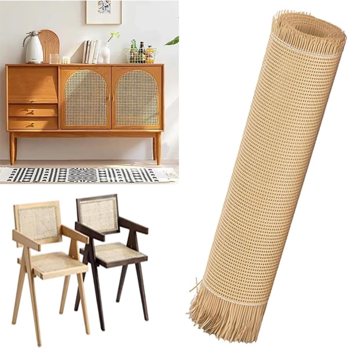 Brede Rieten Tape, Open Riem van Gevlochten Riet, Waterdicht en Duurzaam voor Meubels, Stoelen en Creatieve Projecten (2 m x 40 cm)