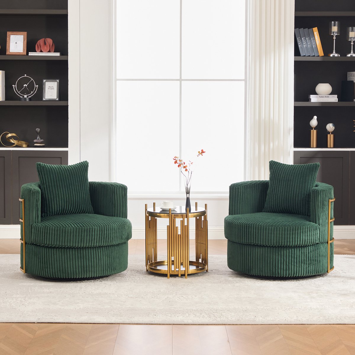 STILVORA Fauteuil 79 x 76 x 78 cm - 360 Graden Draaibaar Met Opbergruimte Onder Zitting - Voor Woonkamer En Slaapkamer - Cord Donkergroen
