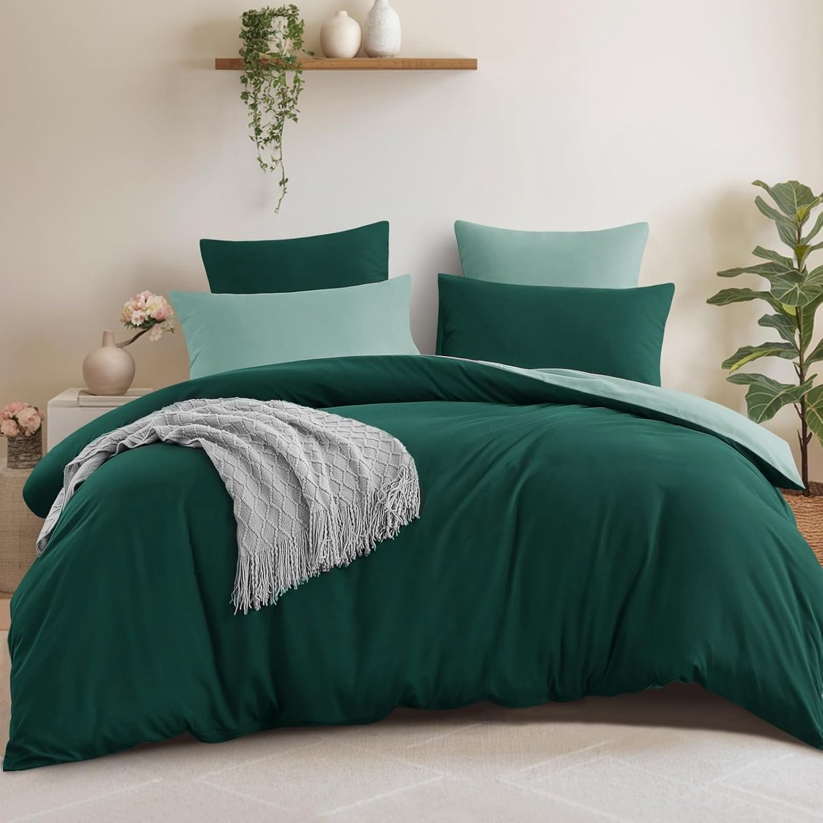 SnelShoppen - Luxe Bedlinnen Set 200 x 220 cm - Donkergroen Duvet Cover + 2 Kussenslopen 80 x 80 cm - Zacht Microfiber - Dubbelzijdig - ECO-TEX Kwalit