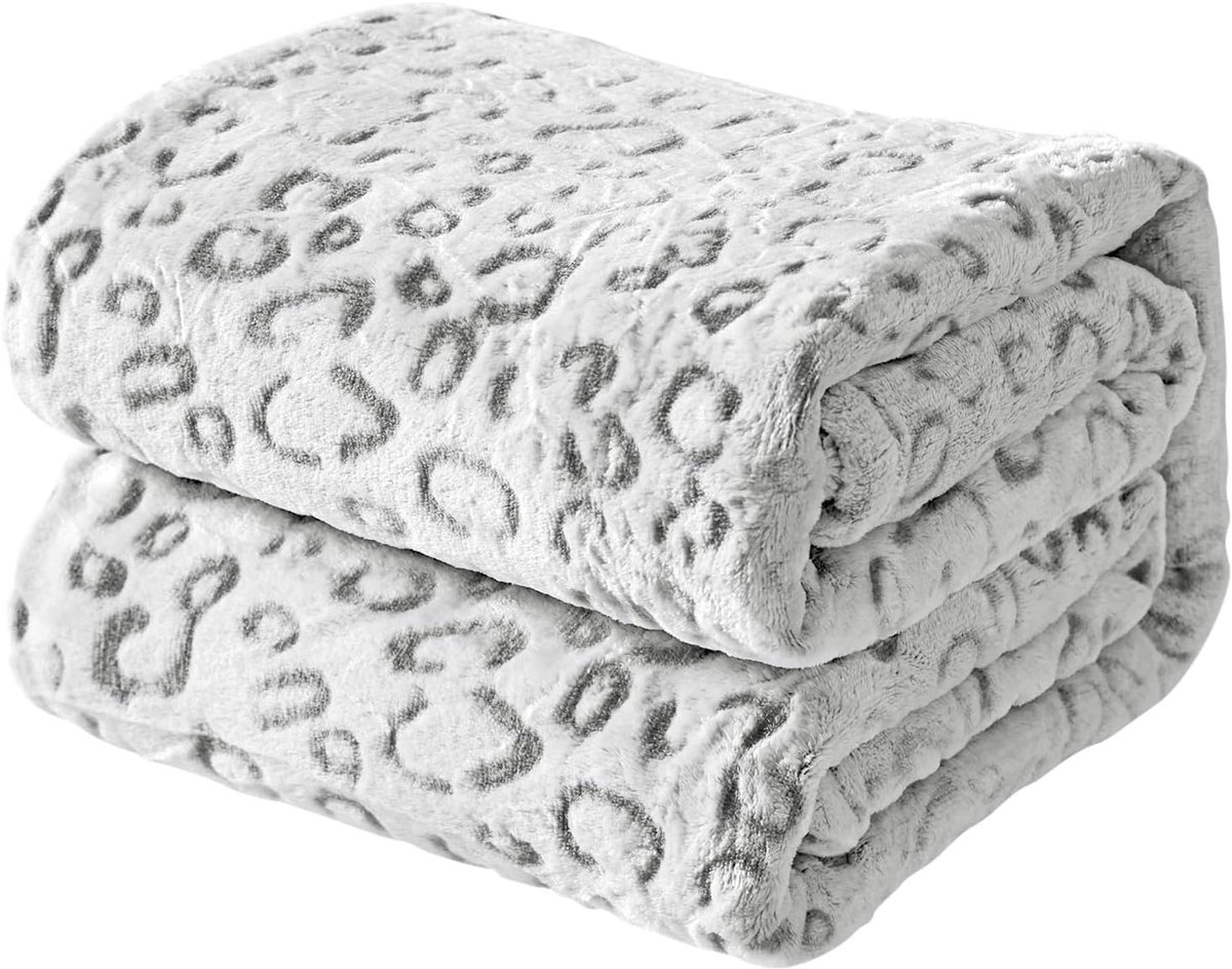 SnelShoppen - Ultra Zachte Snow Leopard Dekentje - Cozy Throw Blanket - 100% Microfiber Polyester - 50"x60" - Grijs - Perfect voor Vrouwen en Moeders