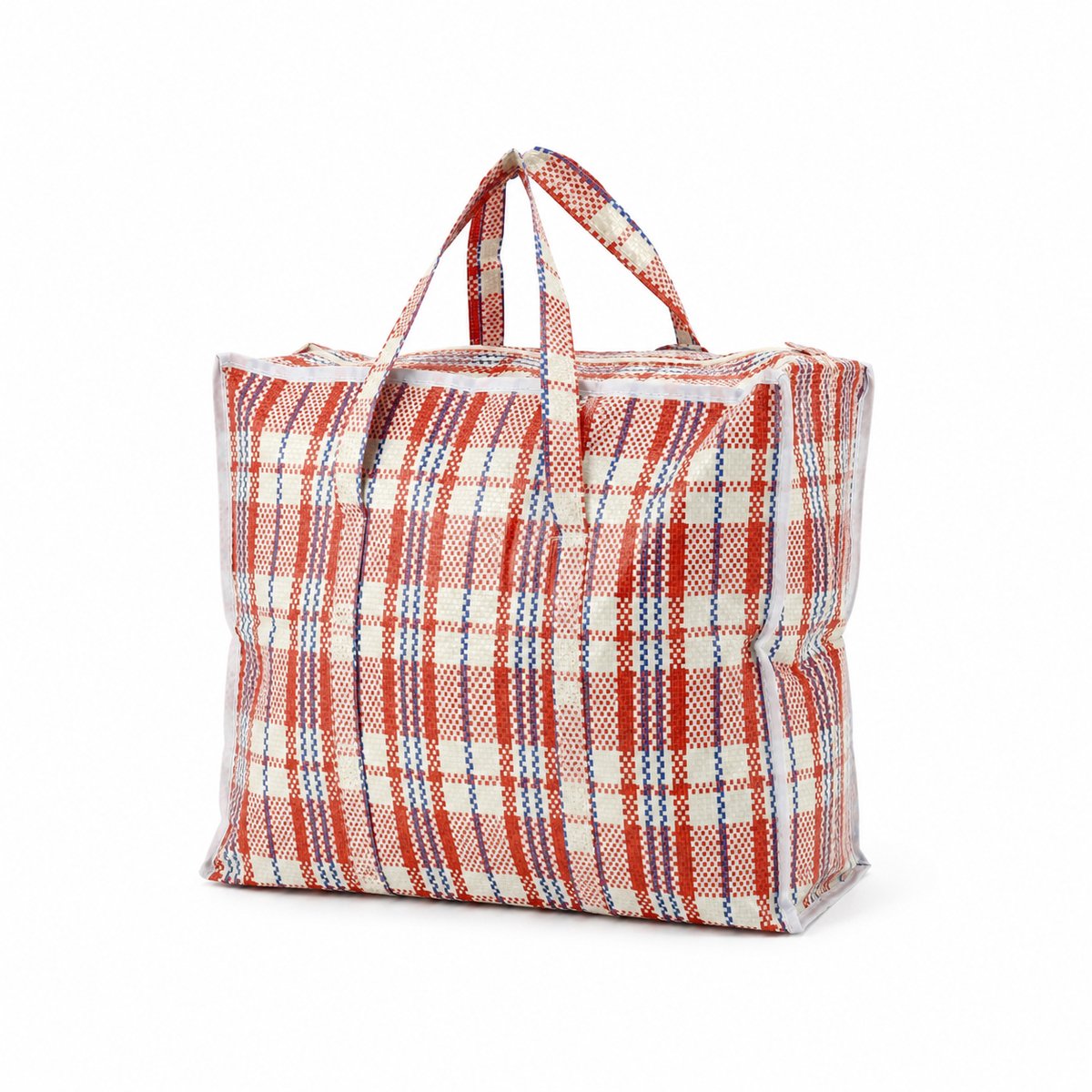 Opbergtas met Rits 30L – 1 Stuk – Boodschappentas met Rits – Shopper voor Kleding, Wasgoed, Beddengoed en Boodschappen – Opvouwbare Opbergtas – 40 x 43 x 18 cm – Rood Wit Blauw
