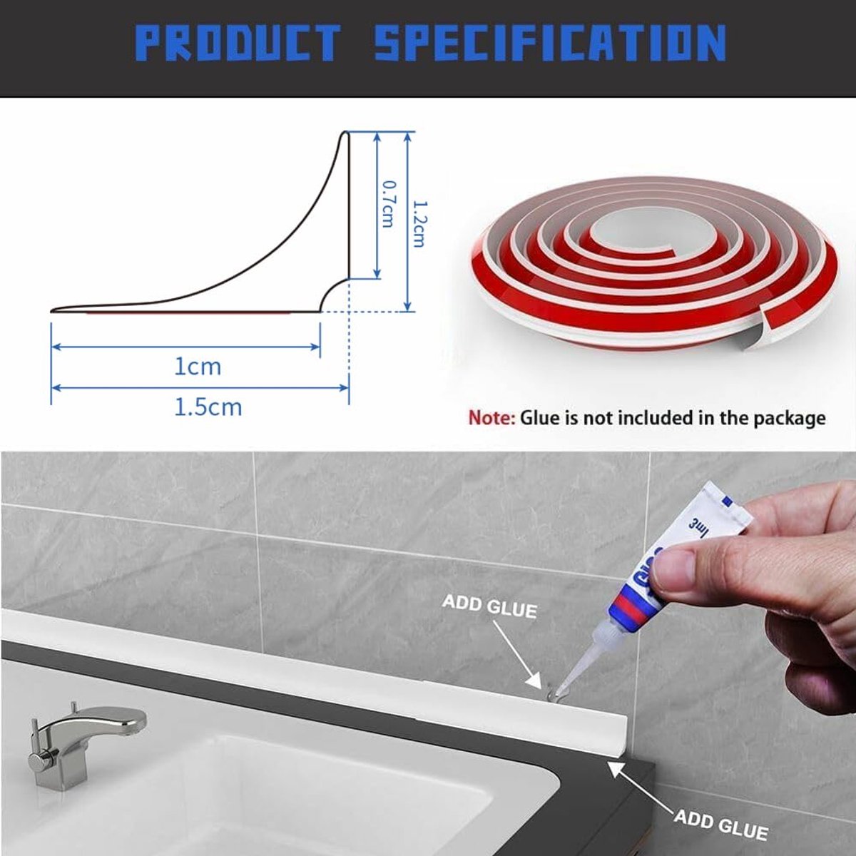 SnelShoppen - Silicone Douche Drempel Waterafscheiding, Zelfklevende Waterdichte Strip voor Badkamer, Sealing Strip voor Frameloze Douchedeur, Wit (3