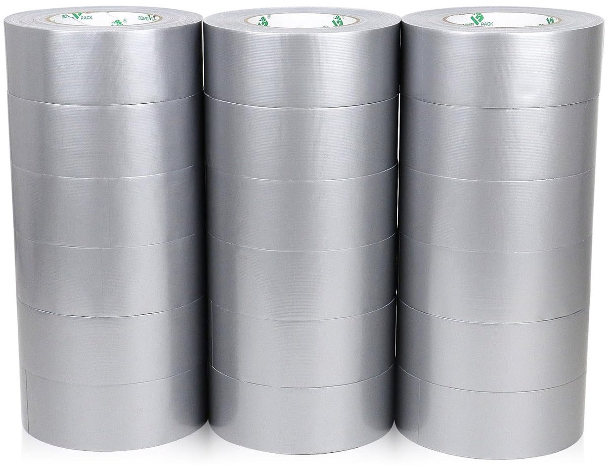 SnelShoppen - 18 Rollen Waterproof BOMEI PACK Armor Tape 50mm x 50m - Extra Sterk Fabric Tape in Zilver voor Huisreparaties, Bundelen, en Verven