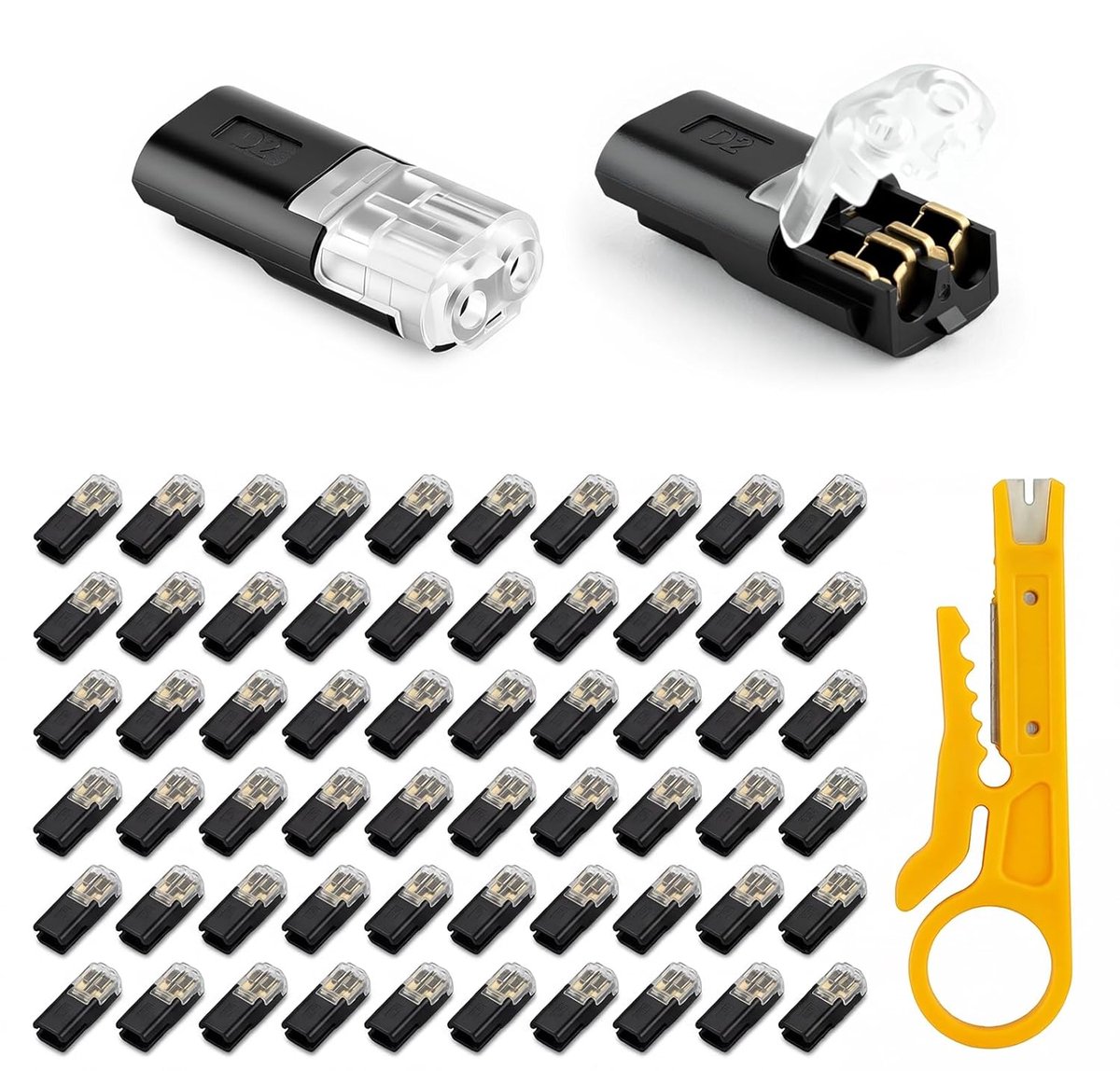 SnelShoppen - 60pcs Kabel Connectoren 2 Polige Stekkers, Snelle Verbindingen voor Auto, Truck en Huishoudelijke Projecten met 2 Strip Tangen, Hoogwaar