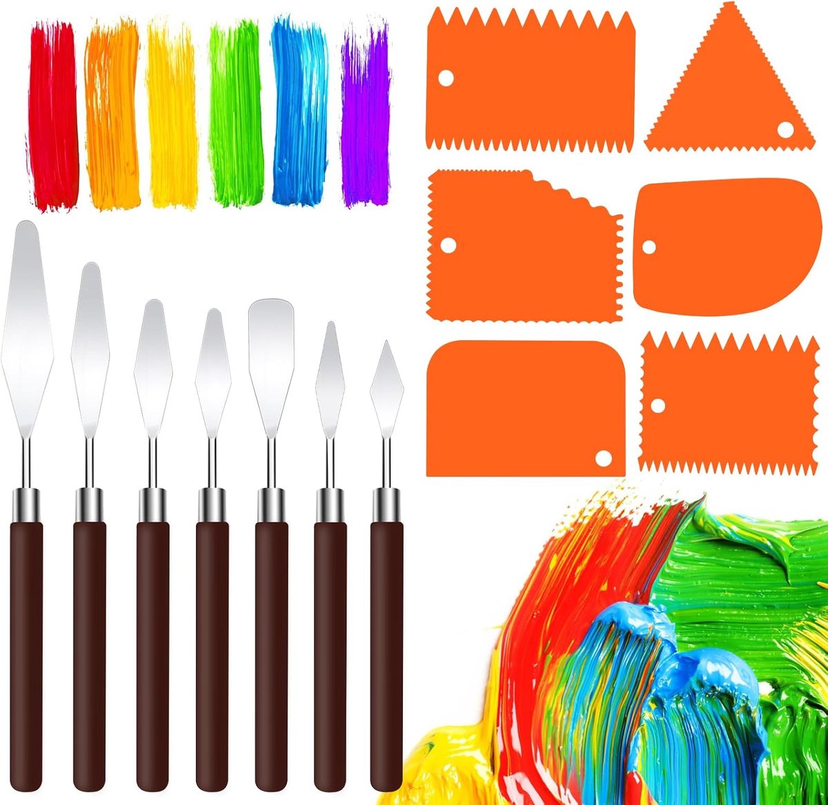 SnelShoppen - 13-delige Palette Knife Set - Spatula en Schrapers voor Acryl- en Olieverf - Hoogwaardige RVS en Houten Handvat - Creatieve Schildertool