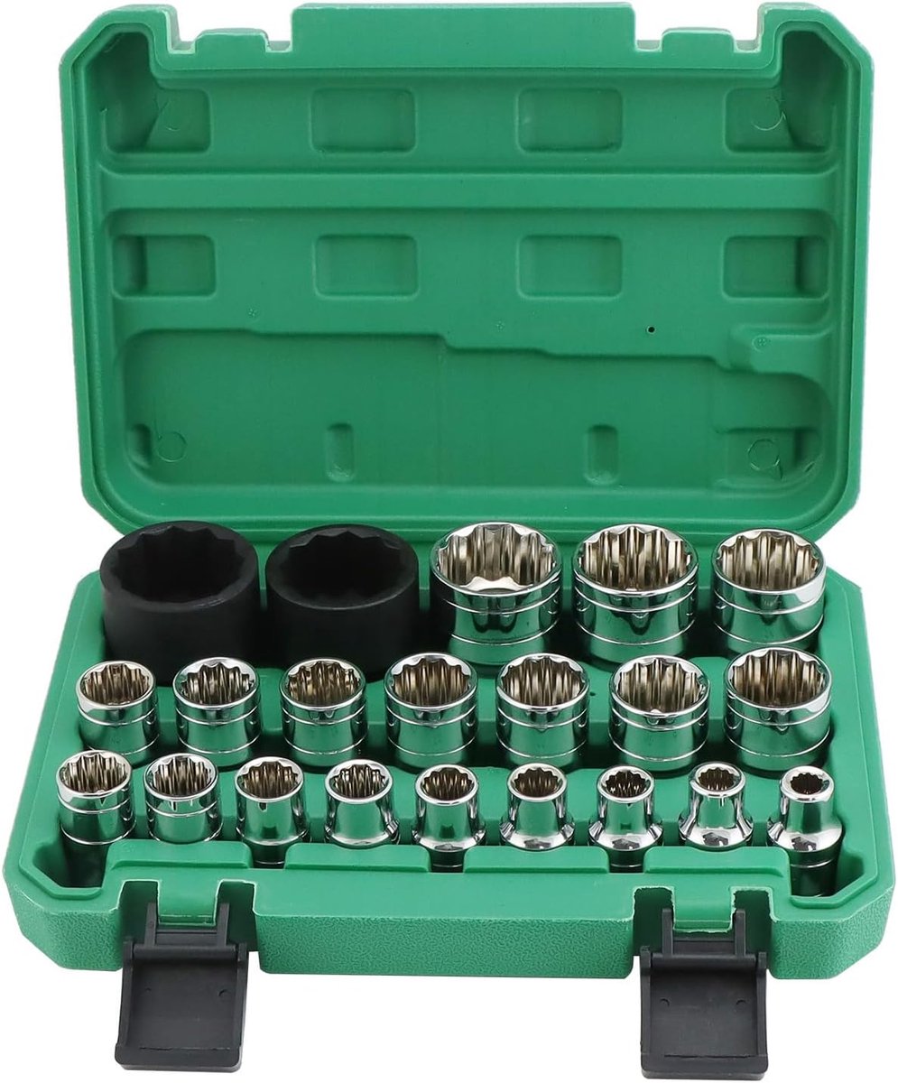 SnelShoppen - 21-delige Dopsleutelset, 1/2" Spline Dopsleutelset, 8-36mm 12-zijdige Doppen, Hoogwaardig Chrome Vanadium Staal, Voor Gebruik met Boorma