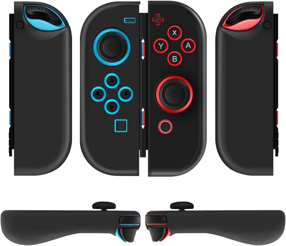 SnelShoppen - TNP Joycon Hoes voor Nintendo Switch & OLED - Siliconen Beschermhoes voor Joy Con Controller met Duimgreepdoppen (Zwart) - Schokbestendi