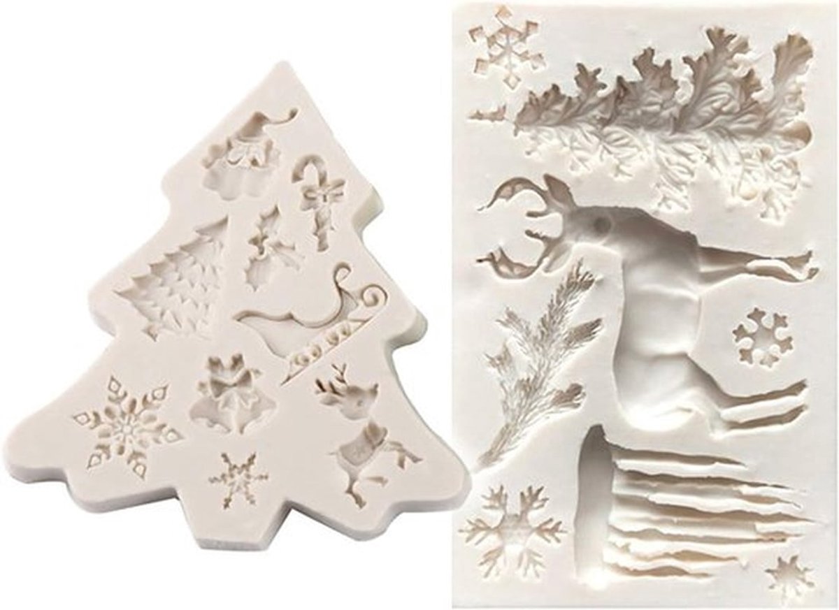 Set van 2 Siliconen Mallen voor Kerstmis, Ideaal voor Taarten, Snoep, Jelly en IJsblokjes, Perfect voor Bakken en Creatieve Projecten