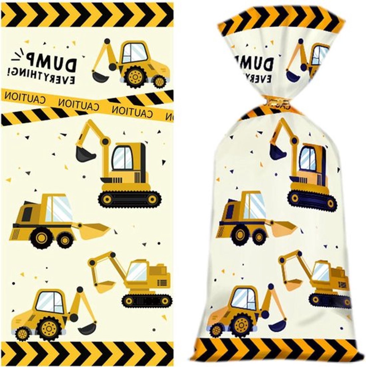 50 stuks cadeautasjes voor kinderverjaardag - bouwplaats thema - feestelijke graafmachine decoratie en gastgeschenken - 13 x 27,5 cm.