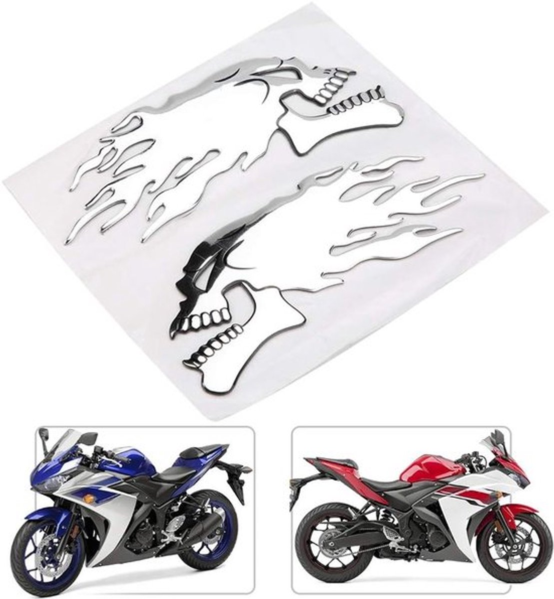 3D schedelstickers voor auto en motor, 2 stuks decoratieve decals voor tank en helm, chromen decals voor motorrijders