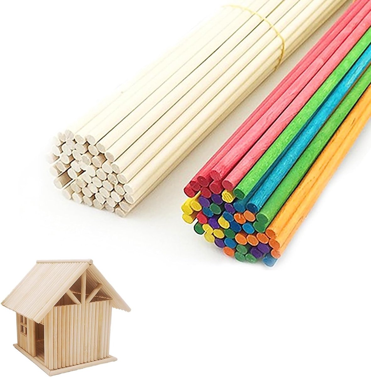 Kleurige ronde houten stokjes voor ambachten, perfect voor handgemaakte speelgoed, decoraties en cadeaus