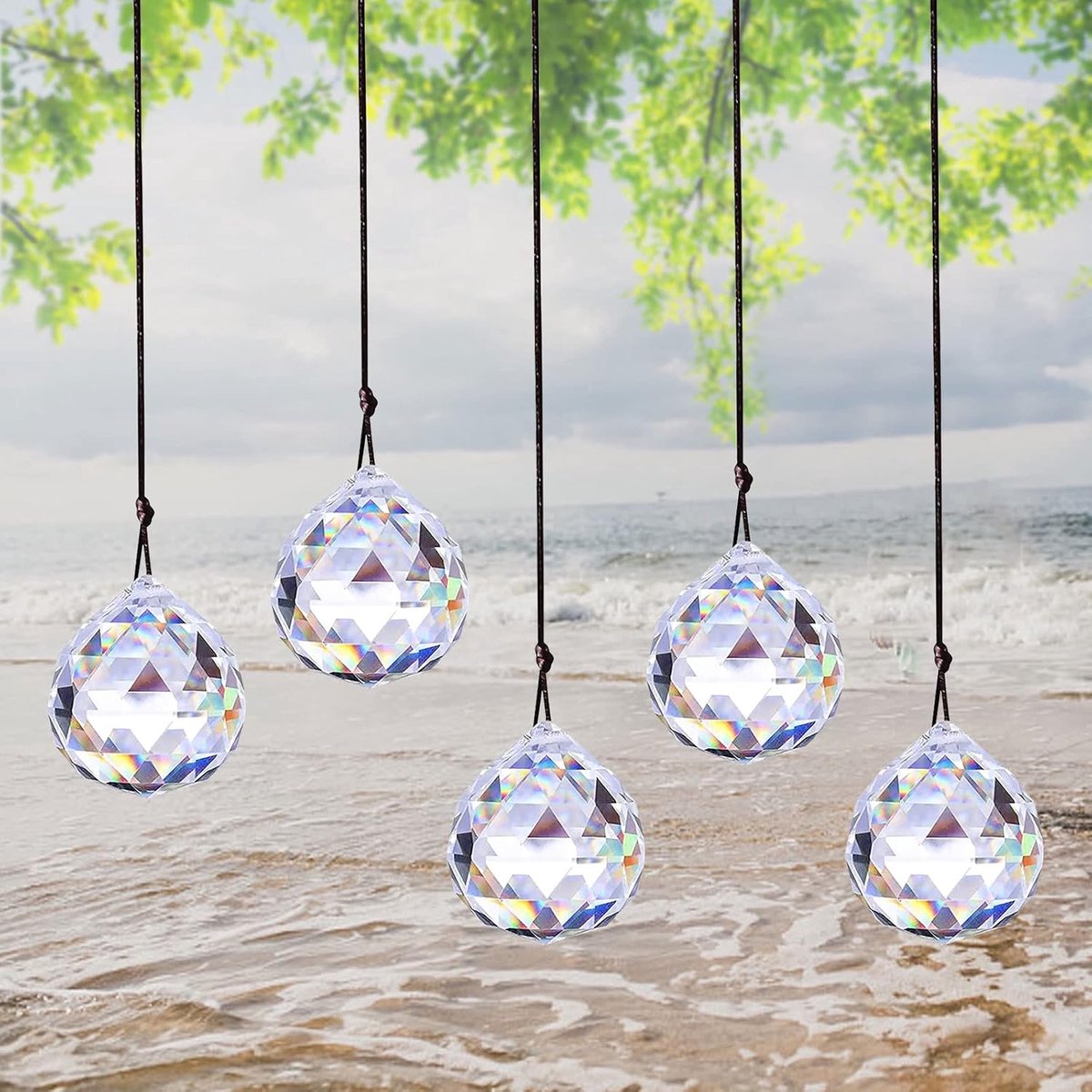 SnelShoppen - 5pcs Crystal Sun Catcher Raamdecoratie Prism Decoratieve Hangers Regenboog Effect Glas voor Thuis Kantoor Tuin Decoratie