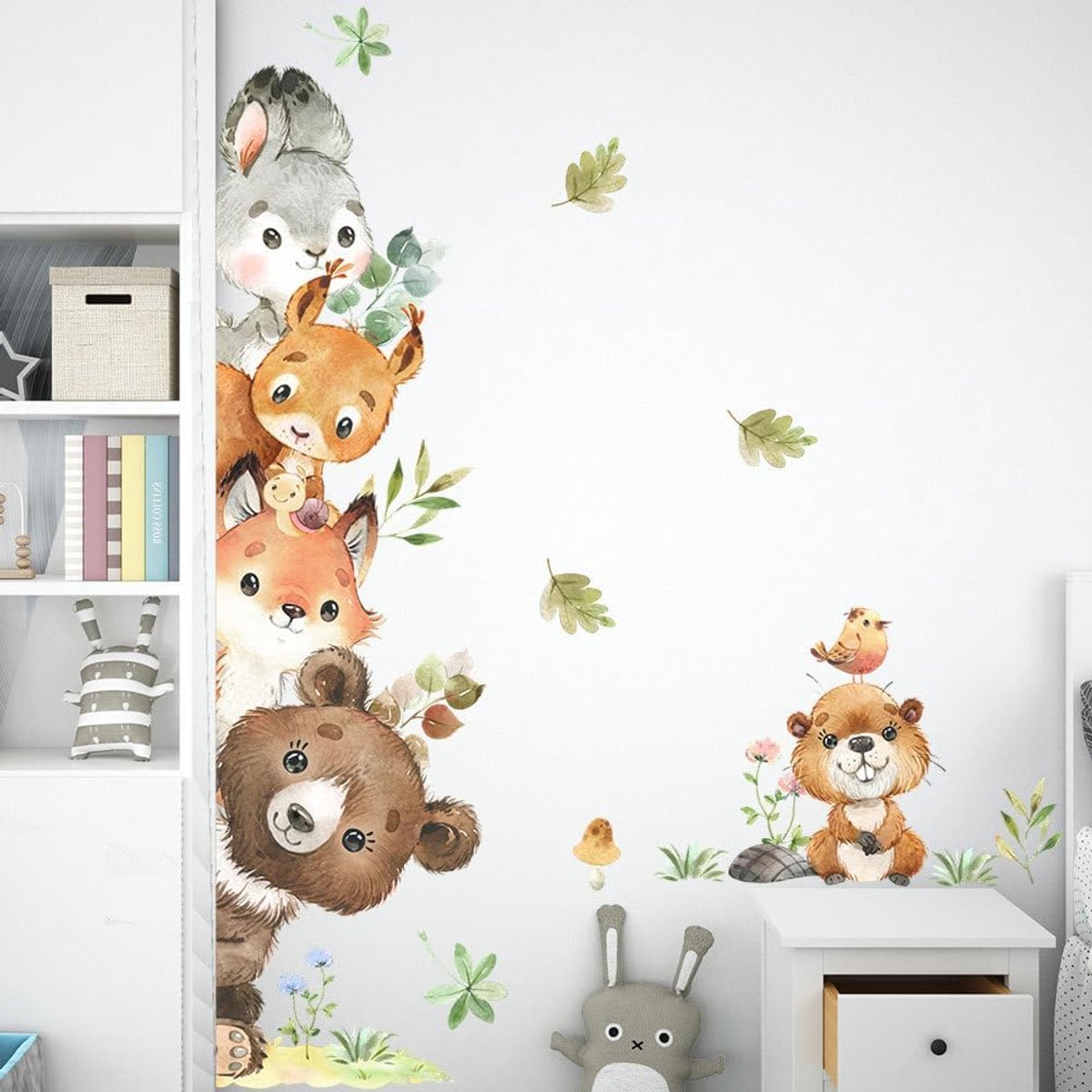 SnelShoppen - Wandstickers Jungle Dieren Safari Beren Vossen Eekhoorns Konijnen Wanddecoratie voor Kinderkamer Babyslaapkamer Decoratie - Set van 10 S