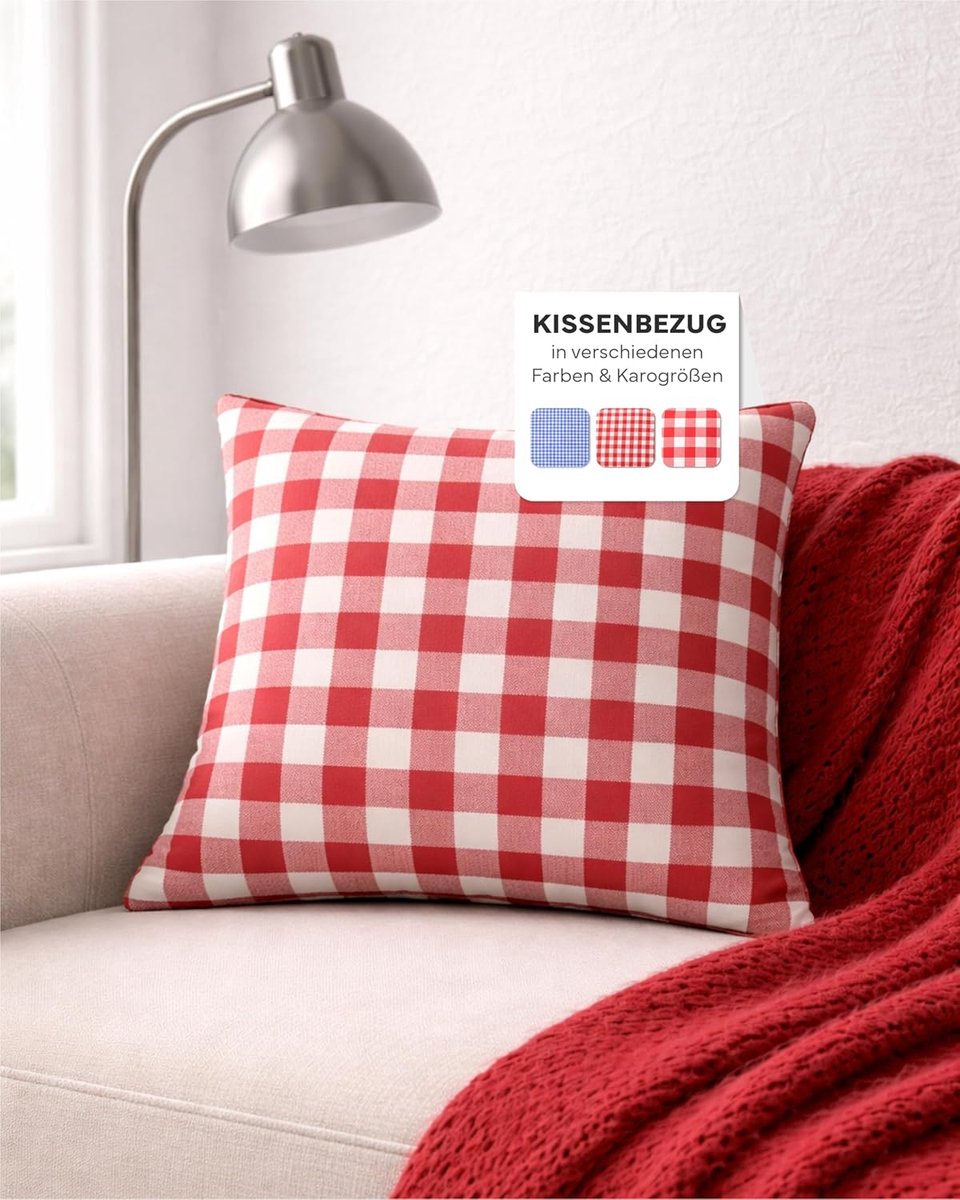 SnelShoppen - Kussenhoes 50 x 70 cm Ruitjespatroon Rood-Wit Met Rits Country Style Decoratieve Kussenhoes Van 100% Katoen Voor Woonkamer, Slaapkamer,