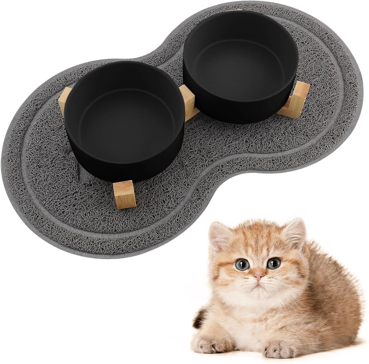 SnelShoppen - Cat Bowl Keramische Voer- en Waterbak met Houder 400 ml Wit - Katten- en Puppyvoerdispenser met 2 Bakken, Geschikt voor Alle Grootte Kat