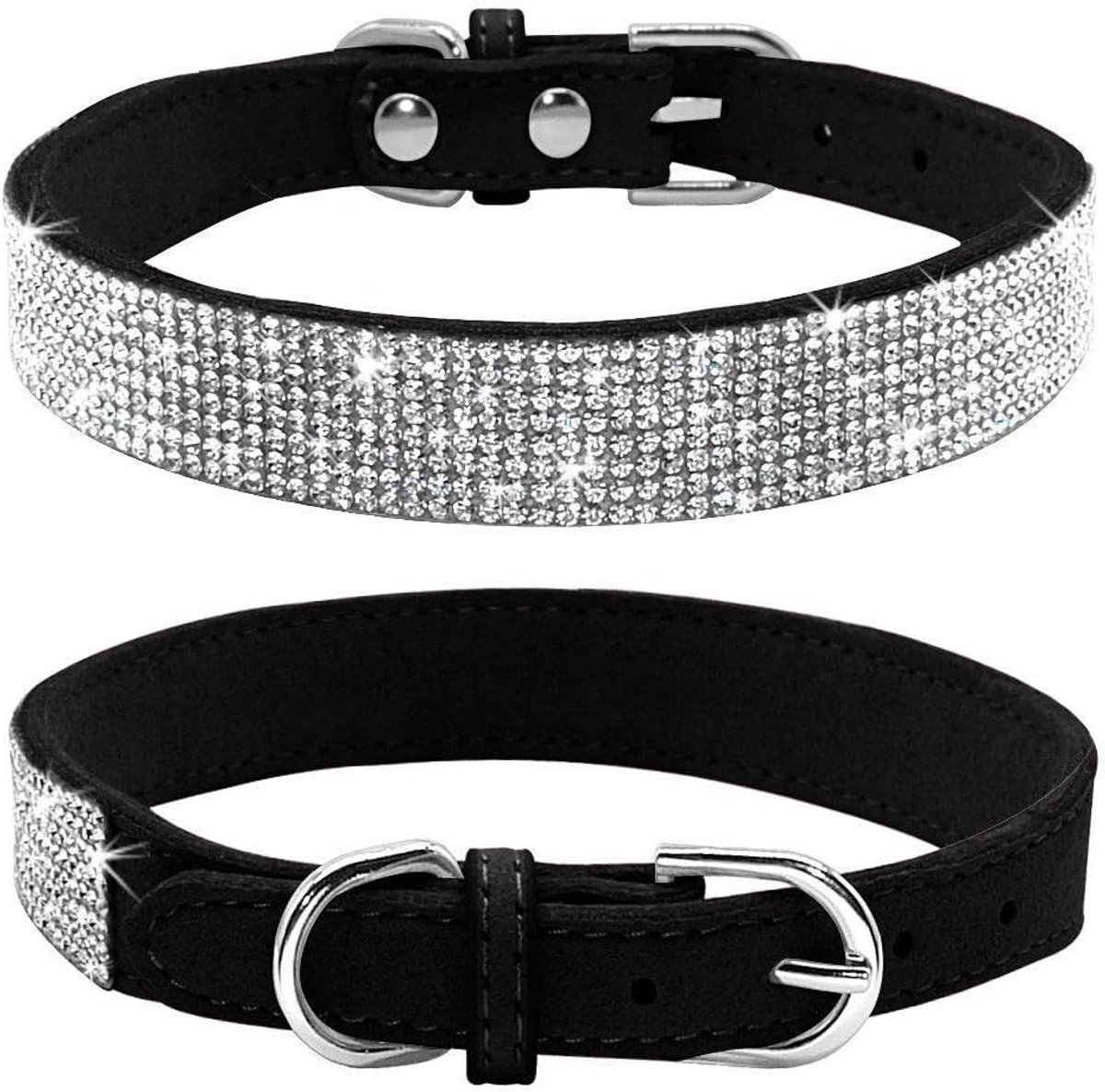 SnelShoppen - Luxe Hondenhalsband met Rhinestones, Zacht Faux Leer, Maat S, Zwart, Perfect voor Feestjes en Dagelijks Gebruik