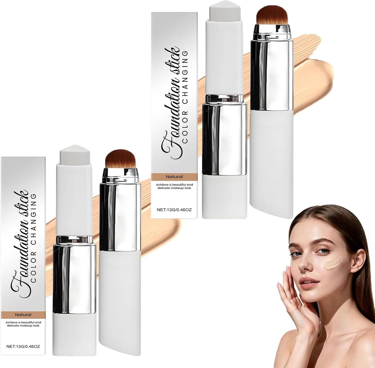 SnelShoppen - 2-in-1 Make-upstift met Kwast en Kleurverandering - Dekkende Foundationstick voor Rijpere Huid - Stralende Koreaanse Make-up met SPF 15