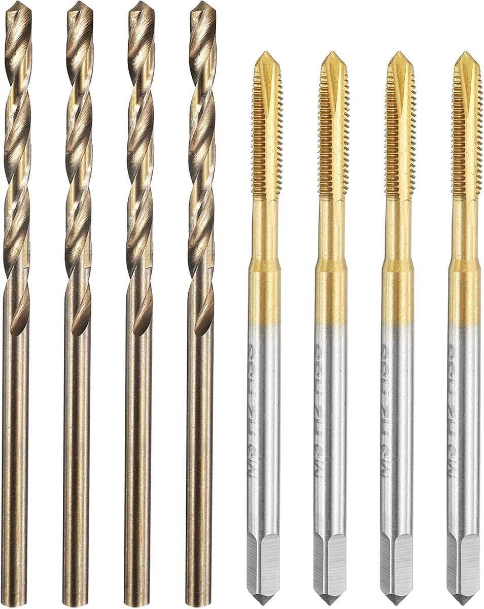 SnelShoppen - Thread Tap Set 4pcs M3 x 0.5 Schroefdraad Boor Set, HSS 6542/M35 Titanium Coated, 2.5mm Twist Drills, Hoogwaardige Gereedschappen voor M