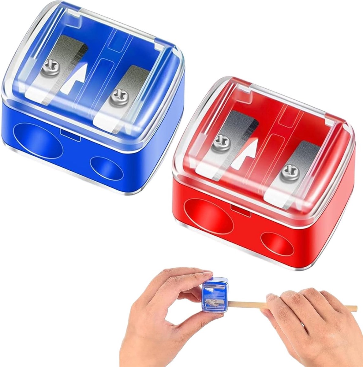 Dubbele make-up puntenslijper set van 2, ideaal voor wenkbrauwstift, eyeliner en lippenstift, compact en draagbaar voor onderweg