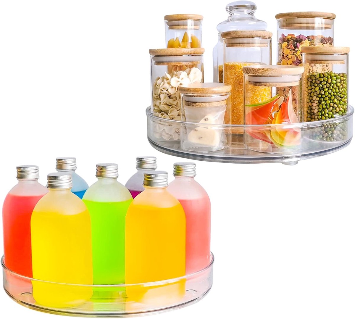 SnelShoppen - 360° Draaitafel PET Keuken Organiser 27 cm 2-delig | Rotating Opbergrek voor Keuken, Koelkast en Badkamer, 4.2cm Opstaande Rand voorkomt