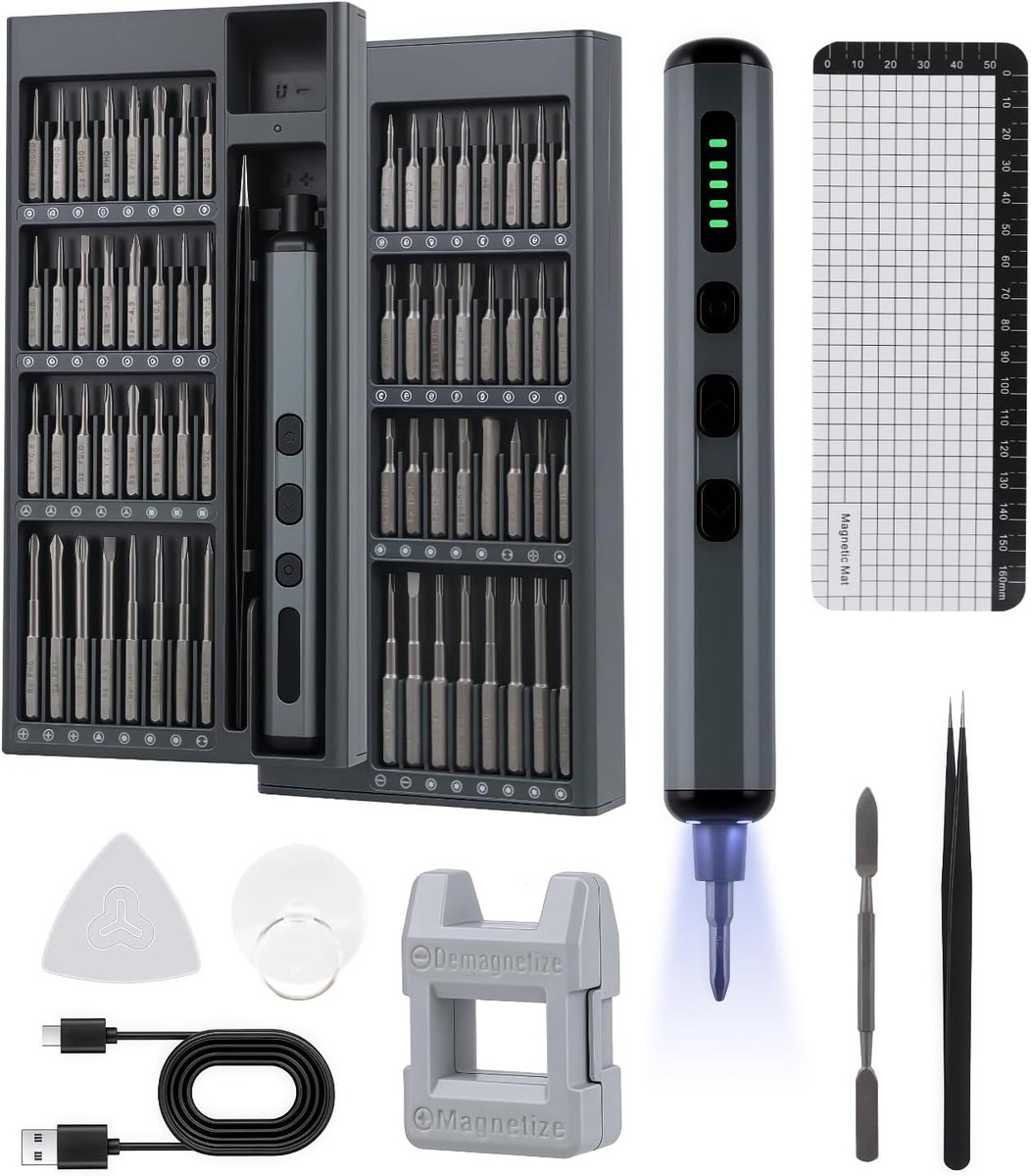 SnelShoppen - 72-in-1 Precisieschroevendraaierset, Elektrische Precisieschroevendraaier, Mini Repareerset met 64 Magnetische Bits en LED Licht, Voor B