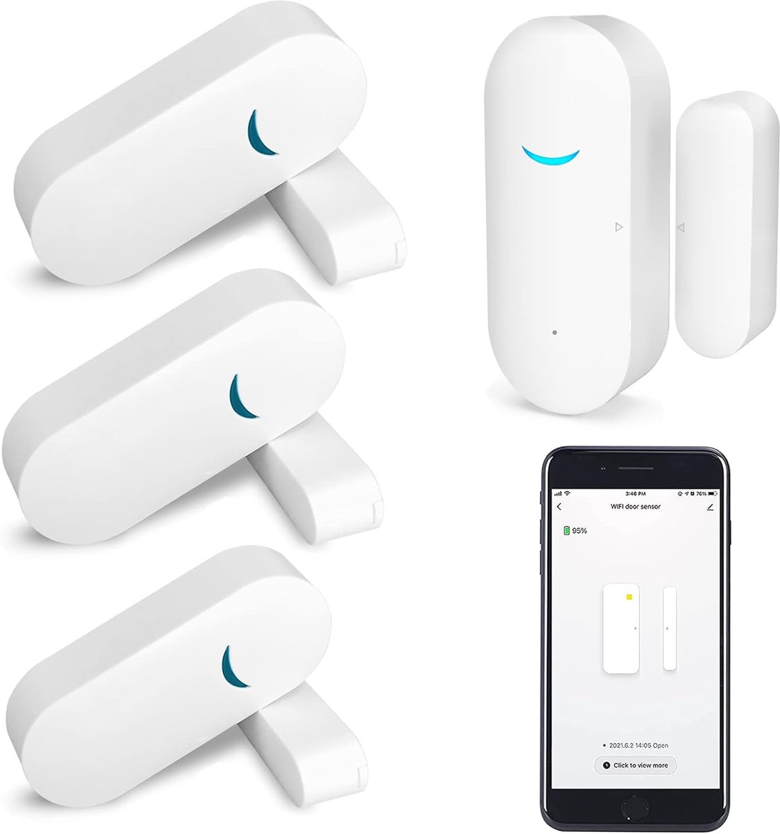 SnelShoppen - Wifi Deur/raam Sensor - Slimme Raam Detector, Tuya Alarm met Gratis Meldingen, Draadloze Raam Sensor Compatibel met Alexa en Google Assi