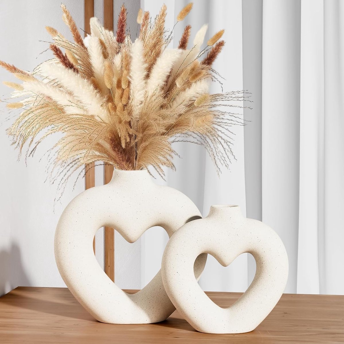 SnelShoppen - Set van 2 Witte Hartvormige Keramische Vazen, Scandinavische Stijl Minimalistische Decoratie, Perfect voor Center Table, Bruiloft, Eetka