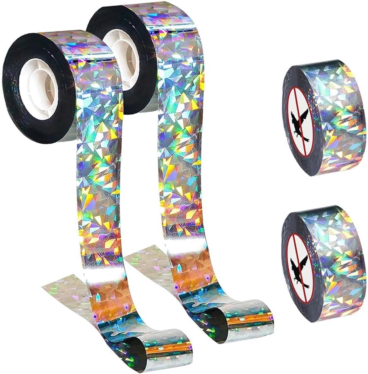 SnelShoppen - Catelves Vogelafweer Band 4 Rollen 80m x 2,4cm - Dubbelzijdige Reflecterende Vogelafschrikking - Flatterband voor Tuin, Balkon, Duivenve