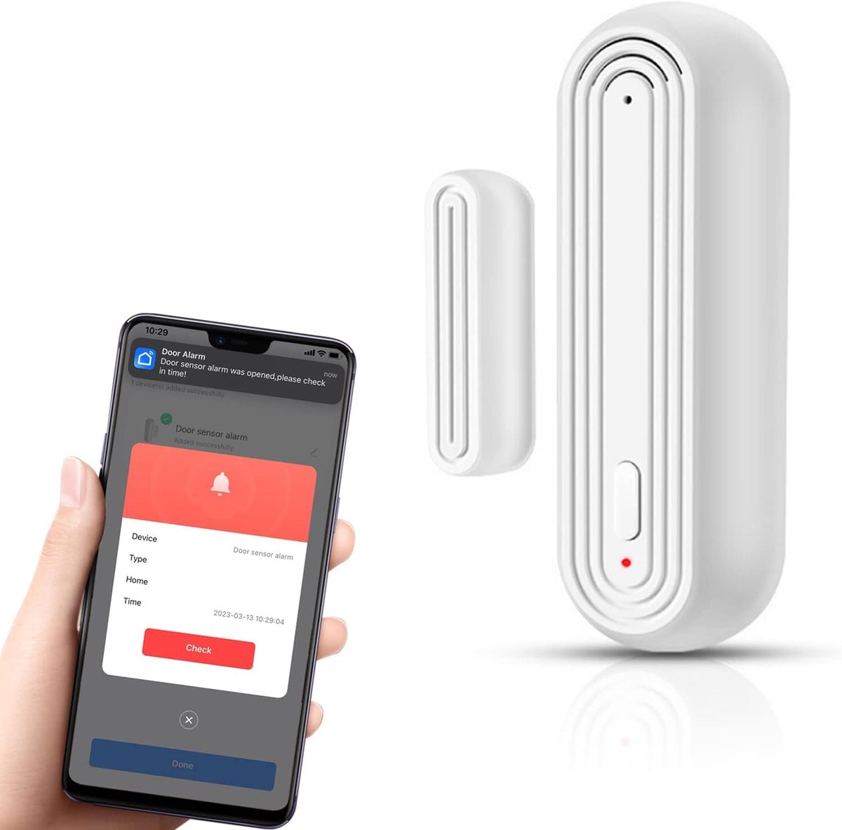 SnelShoppen - Draadloze Deur Alarm met WiFi Verbinding, Slimme App Controle, 90 dB Veiligheidssensor, Compatibel met Alexa/Google Home, Batterijen Inb