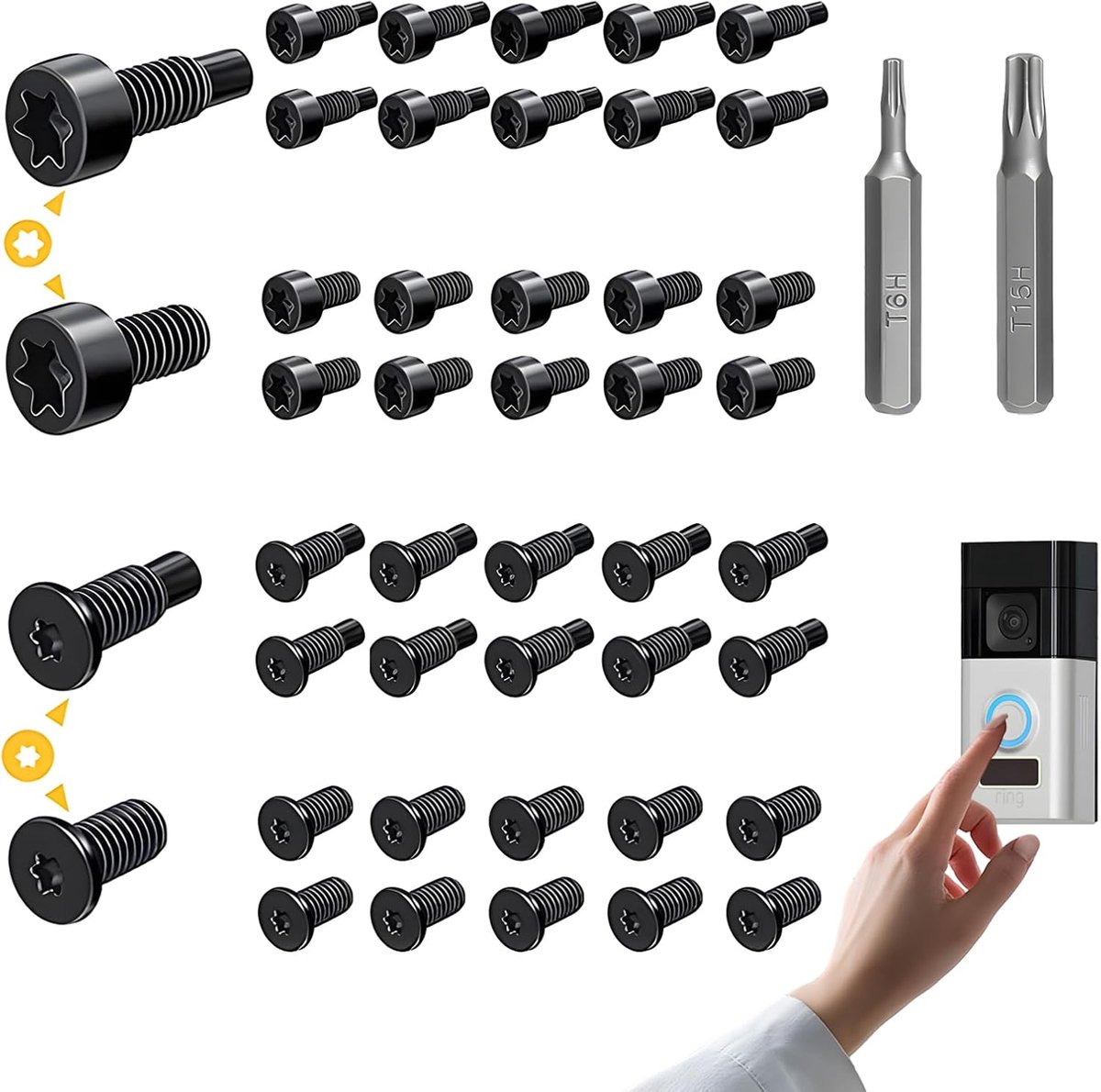 SnelShoppen - 40pcs Ring Deurbelschroeven met 2 Schroevendraaiers, T5,T16 Vervangingsschroeven voor Beveiliging van Videodeurbellen, Duurzaam en Betro