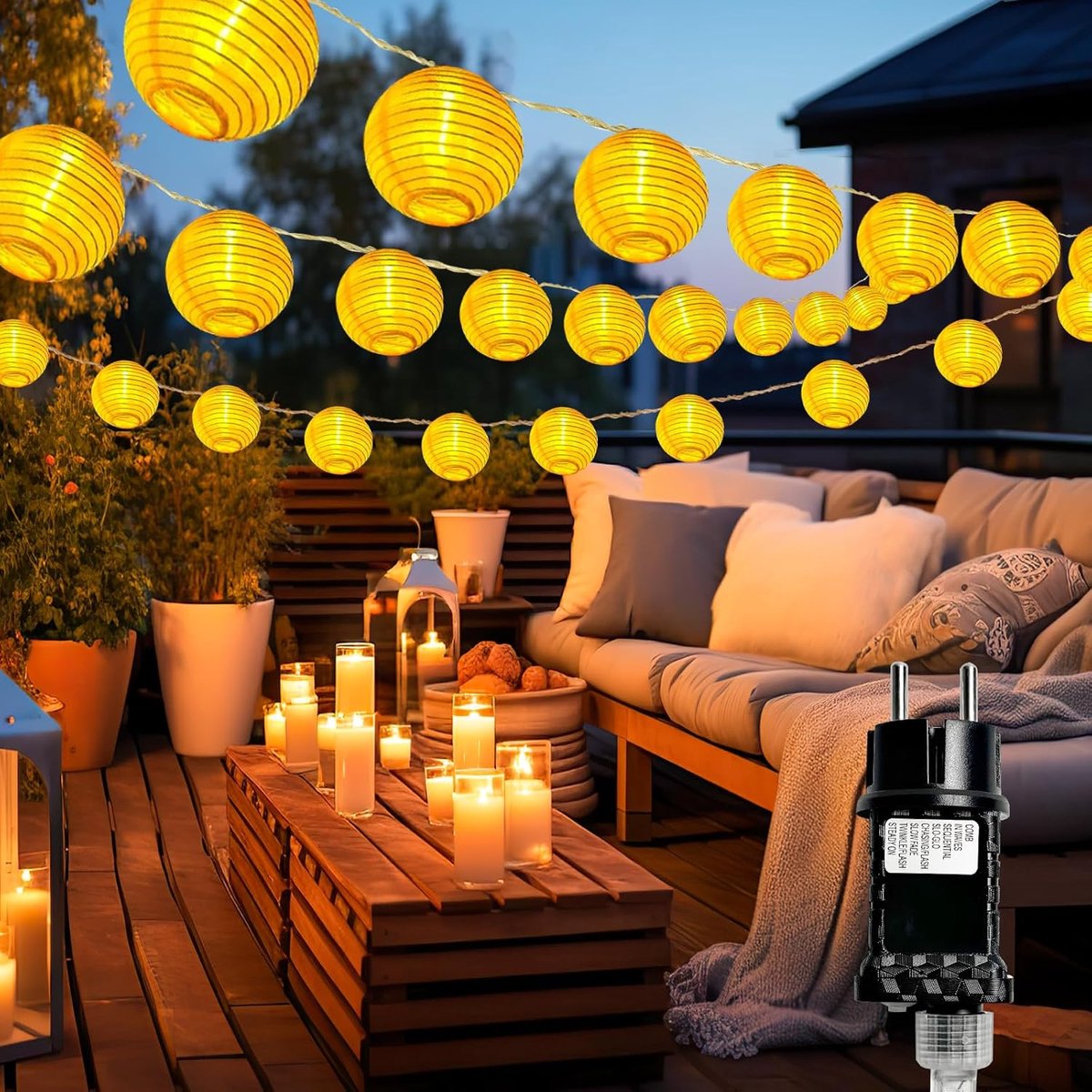SnelShoppen - Buiten Fairy Lights met Stekker, 10M 25 LED Lantaarns Waterdicht met Timer, 8 Verlichtingsmodi voor Balkon, Bruiloft, Feest, Tuin, Binne