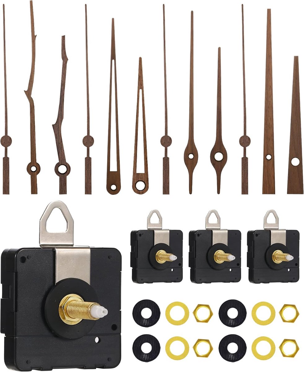 SnelShoppen - 4pcs Klok Mechanisme met Walnoot Klok Wijzers, Lange Schacht Quartz Klokbeweging, Stil en Geluidloos, DIY Kit voor Klok Reparatie, Gesch