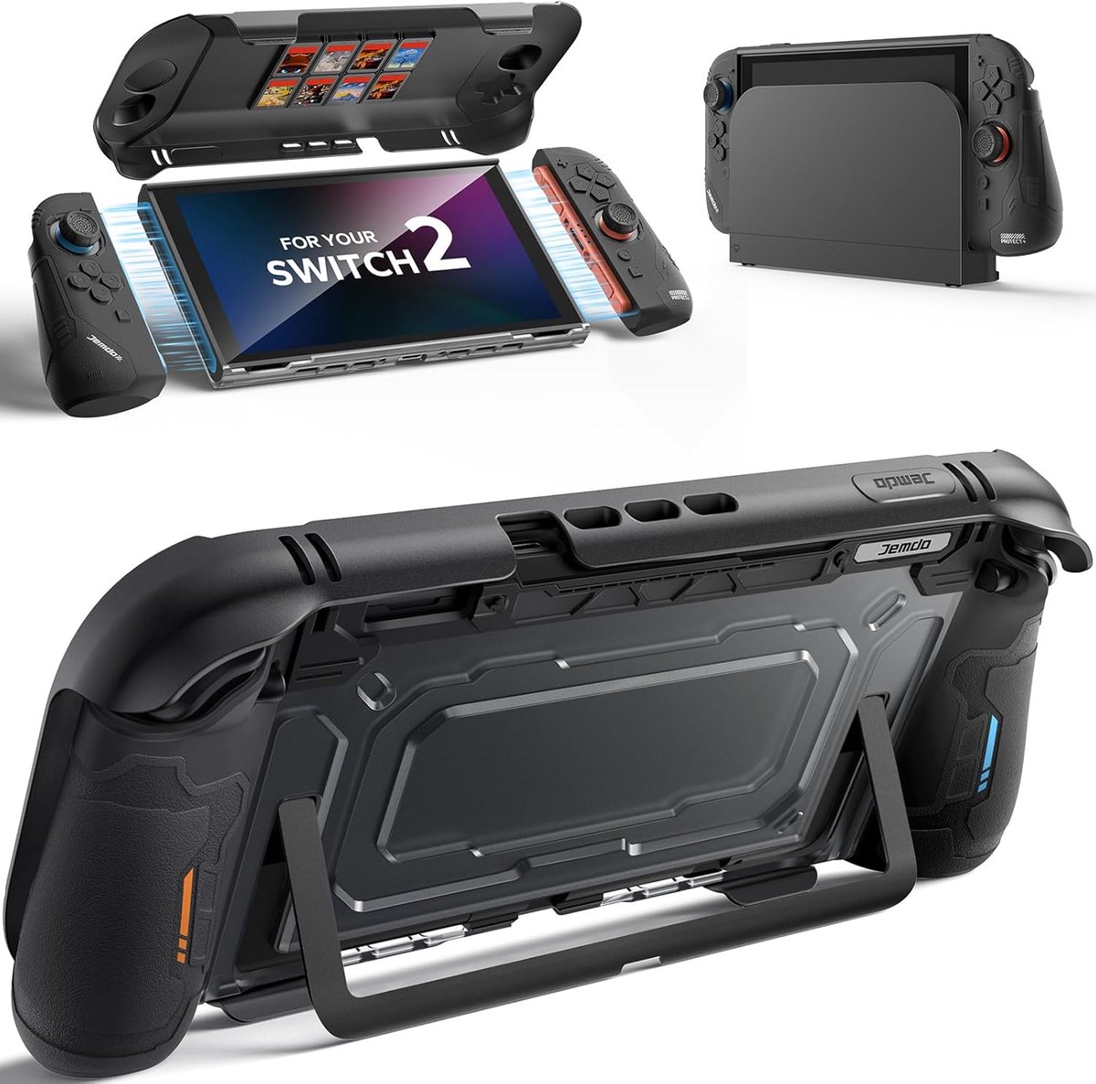 SnelShoppen - Deelbare Dockable Beschermhoes voor Switch 2, Ergonomische Grip Case met Siliconen voor Joy-Con, PC Achterkant, TPU-frame, 8 Gamecard-sl