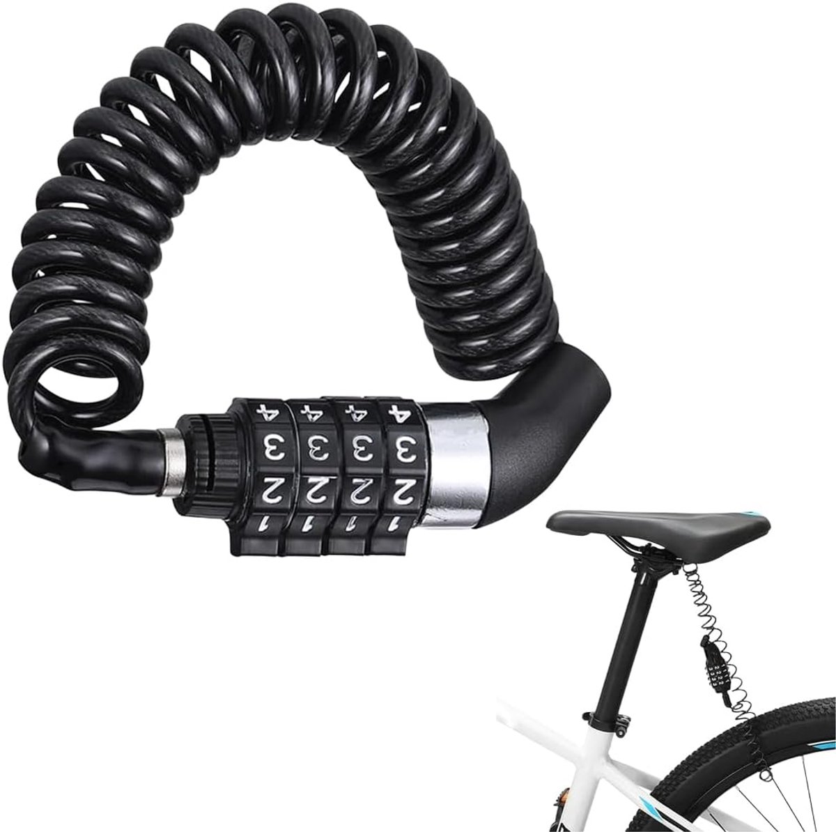 SnelShoppen - Fietsslot 1,5 m Kabel Diefstalbeveiliging voor Motorhelm - 4-Cijferige Combinatie - Zwart - Hoge Veiligheid - Robuuste Zinklegering - Du