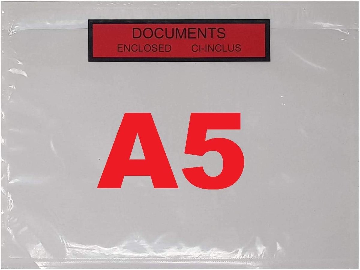 SnelShoppen - 250 Document Covers C5 225 x 165 mm Transparant Zelfklevend - Beschermhoezen voor DIN A5 Documenten - Sterke Hechting voor Pakketten en
