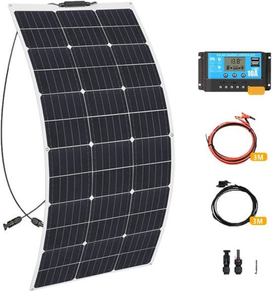 Zonnepaneel - met Zonnebatterij - Zonnepanelen - Monokristallijn - Waterdicht - Flexibel - 100W - 10A - 12V - Zonne-kit - Lichtgewicht
