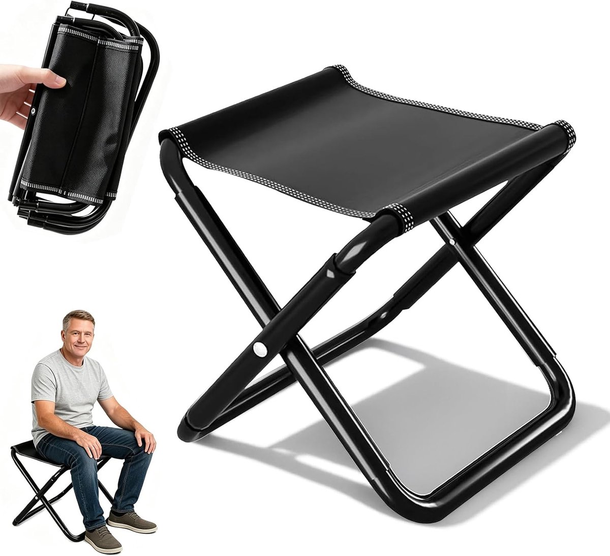 SnelShoppen - Klapkruk Campingkruk 200 kg Draagbaar Opvouwbaar 30 cm met Opbergtas - Ideaal voor Vissen, Reizen, Tuin, Strand, Wandelen, Grillen