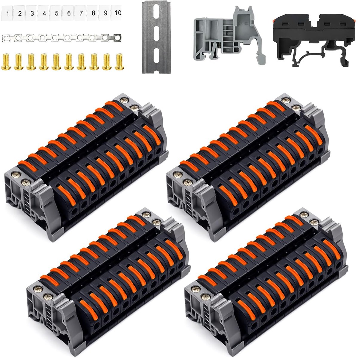 SnelShoppen - 40 Stuks DIN Rail Klemmen Kit - Zwarte Nylon en Koper, Digitale Markering Stroken voor Elektrische Terminal Blokken, Ideaal voor Automat