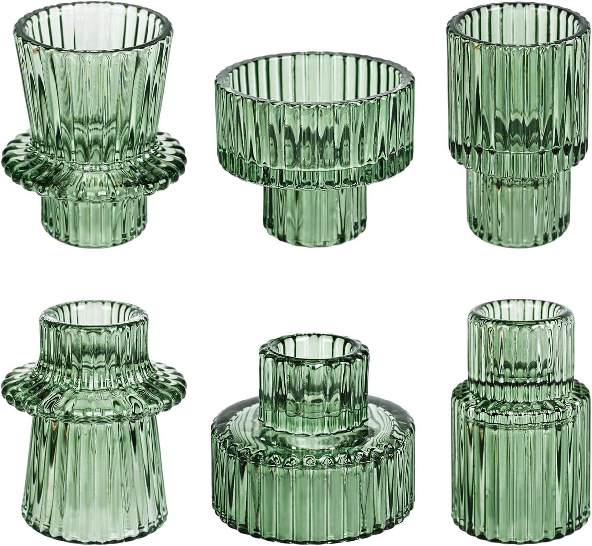 SnelShoppen - Set van 6 Groene 2-in-1 Kaarsenhouders, Transparante Tealight Houder, Glazen Kaarsenhouders voor Tafel Decoratie, Mini Kaarsenhouders vo