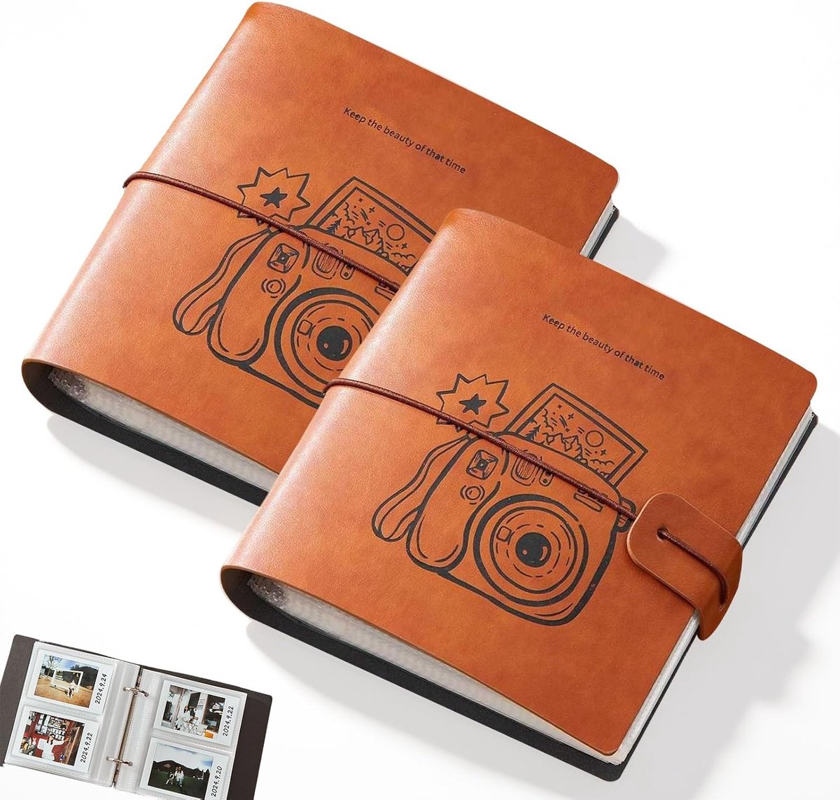 SnelShoppen - 2 Mini Fotoalbums 200 Vakken Leren Omslag Compact 9x6 cm Voor Polaroid Snap Fujifilm Instax Mini Vierkant Fotoalbum