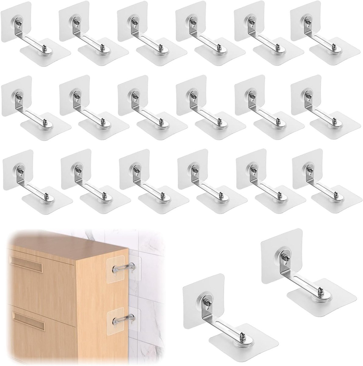 Set van 20 Anti-Tilt Beveiligingssystemen voor Meubels - Wandmontage zonder Boren voor Kasten, Planken en Laden - Bescherming voor Huisdieren en Kinderen