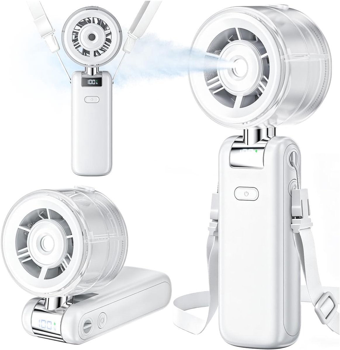 SnelShoppen - Draagbare Handventilator 4000mAh, Turbo Krachtige Luchtstroom met Koelende Mist Spray, 5 Snelheden, Stille Werking, Opvouwbare Waterneve