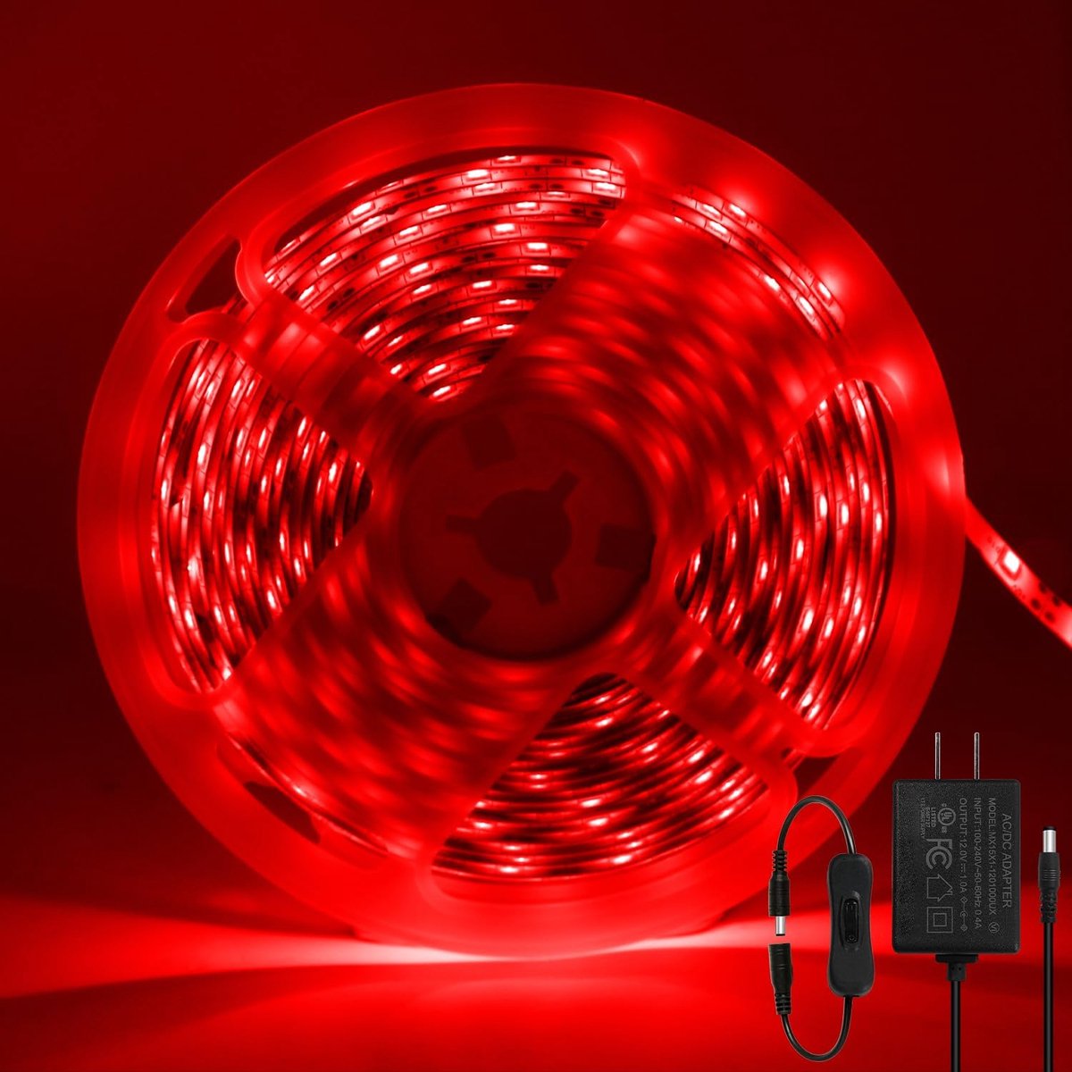 SnelShoppen - LED Strip 5M 12V Rood, Flexibele Waterproof LED Strip Light SMD2835 voor Keuken, Slaapkamer, Bar, Feest, Kerstdecoratie, Inclusief Stroo