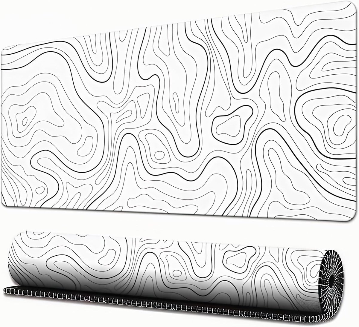 Thijox - Muismat Gaming Groot Lange Topografisch Antislip Rubber Gestikte Randen Bureaumat voor Computer Laptop Kantoor 31,5 x 11,8 cm Wit