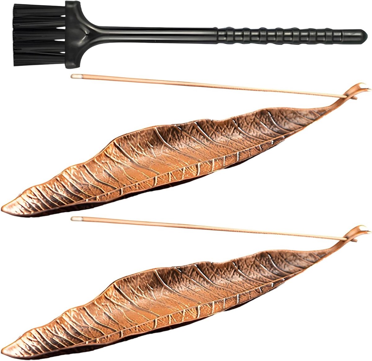Set van 2 bronzen wierookstokjes houders met mini-bezem - Ideaal voor wierook, geurstokjes en decoratie in woonkamer of yoga ruimte