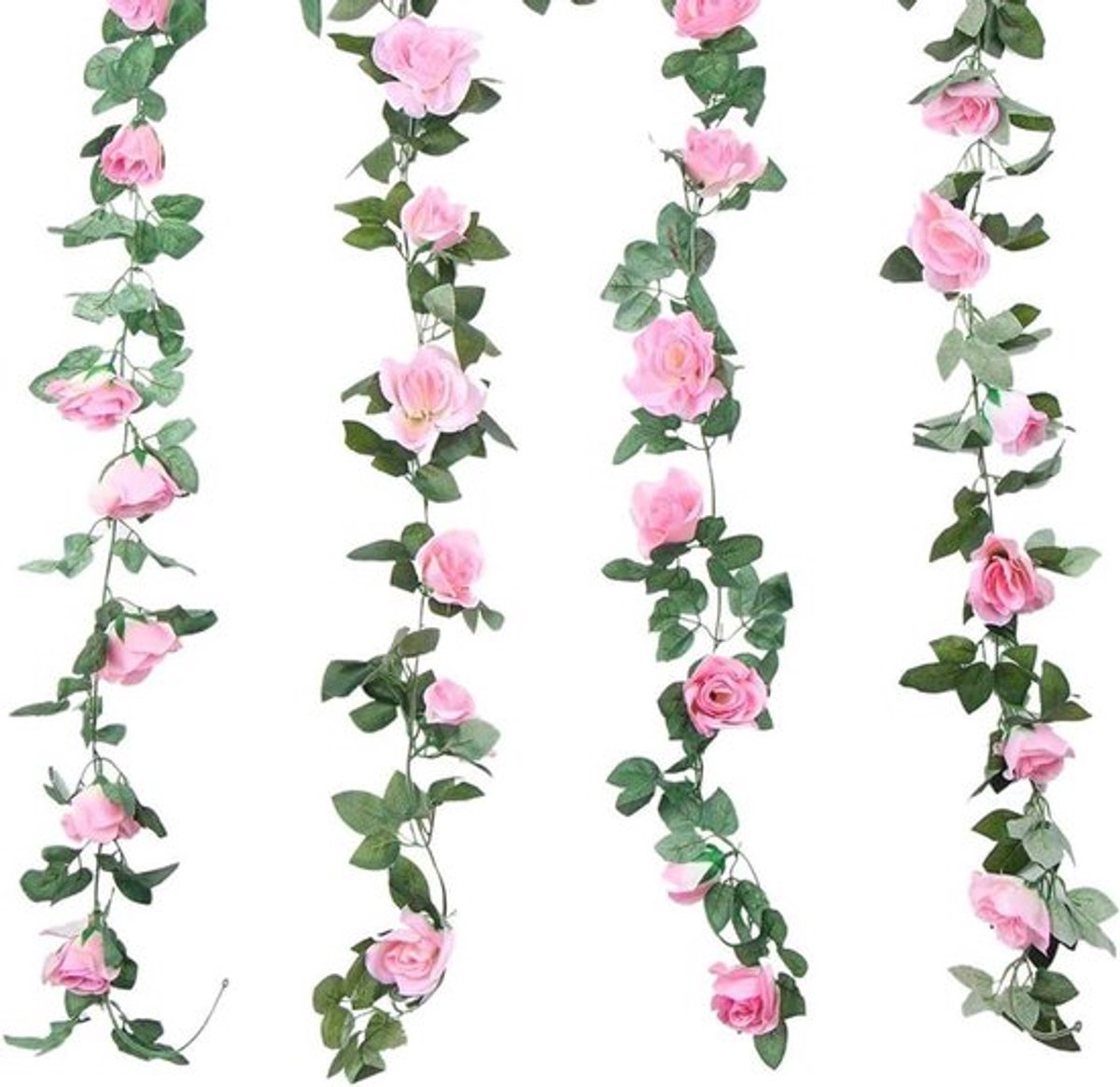 Kunstbloemen slingers voor thuis en bruiloft decoratie, 2 stuks rozenslingers 240 cm met 16 roze bloemen