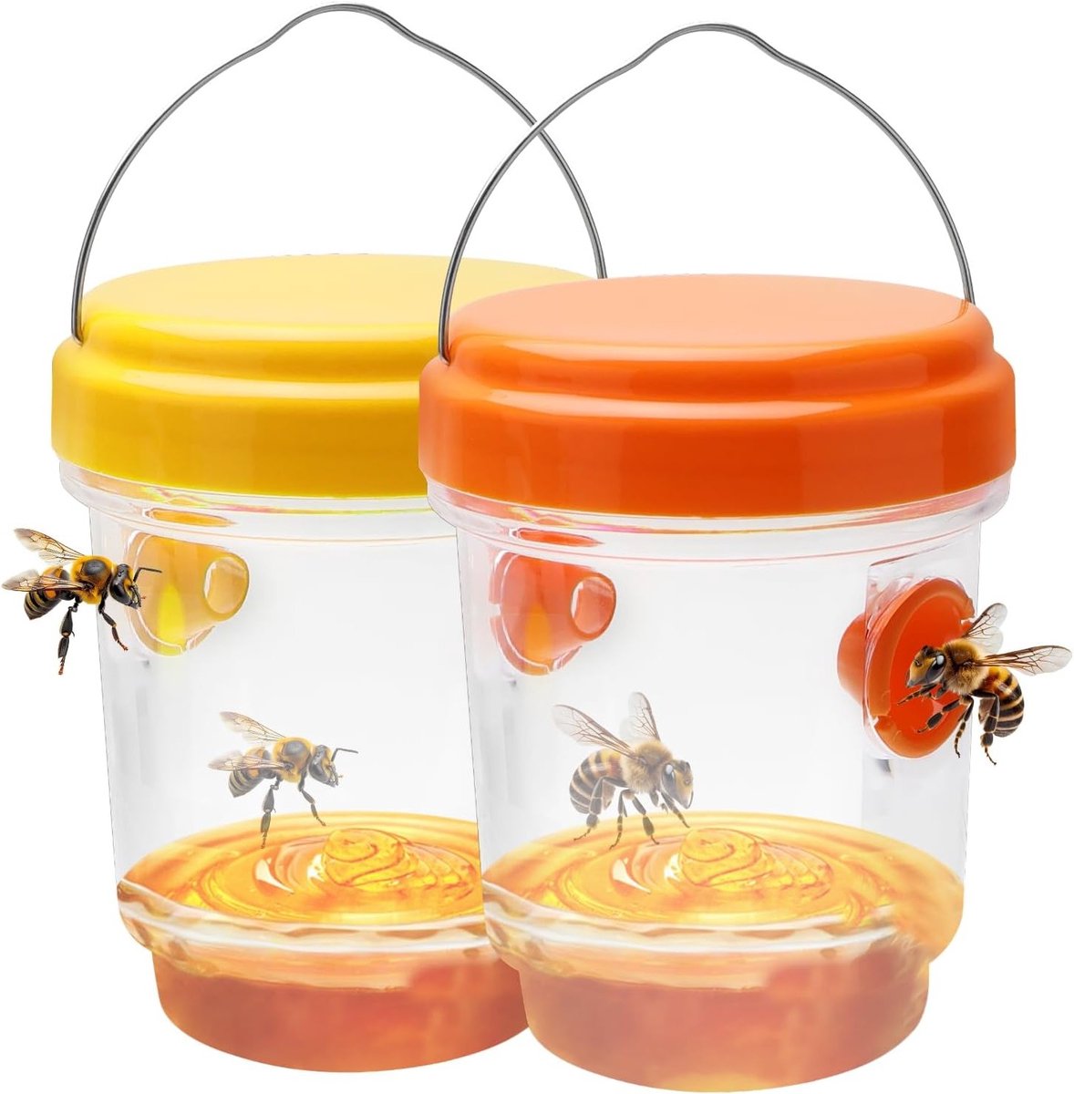 Effectieve wespenval voor buitengebruik, 360 graden wespenafweer voor huis en tuin, set van 2, oranje (9,5 x 12 x 9,5 cm), ideaal voor zomer en buitenactiviteiten