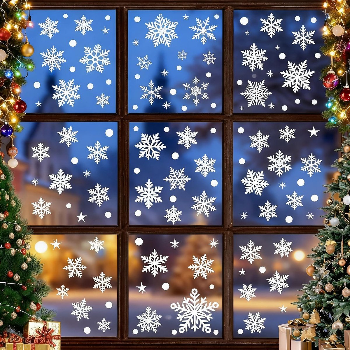 SnelShoppen - Kerst Raamstickers, 9 Bladen Zelfklevende Raamdecoratie, Venster Stickers Kerstmis, Sneeuwvlokken en Kerstman voor Feestelijke Versierin